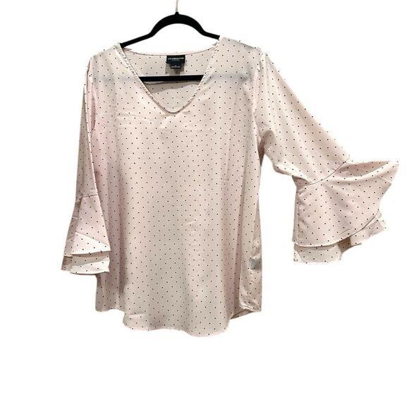 Liz Claiborne Tops - Liz Claiborne bell sleeve pink with black polka dots